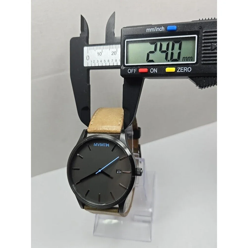 MVMT Classic Watch Gray Dial Tan Leather Date Quartz New Battery 45mm Mens